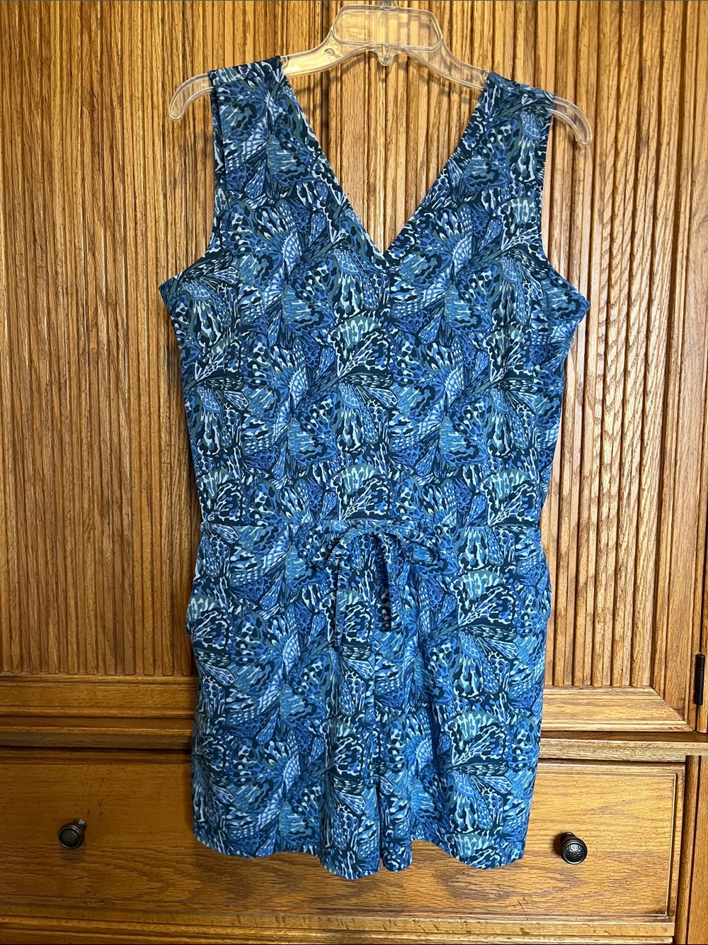 Blue Patterned Sleeveless Romper